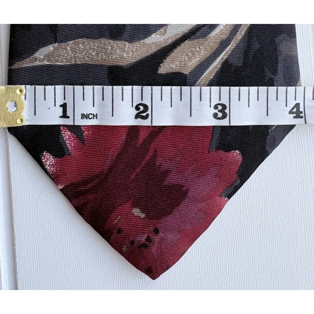 ZYLOS George Machado 100% Italian Silk Tie Abstract Watercolor Floral Red Black